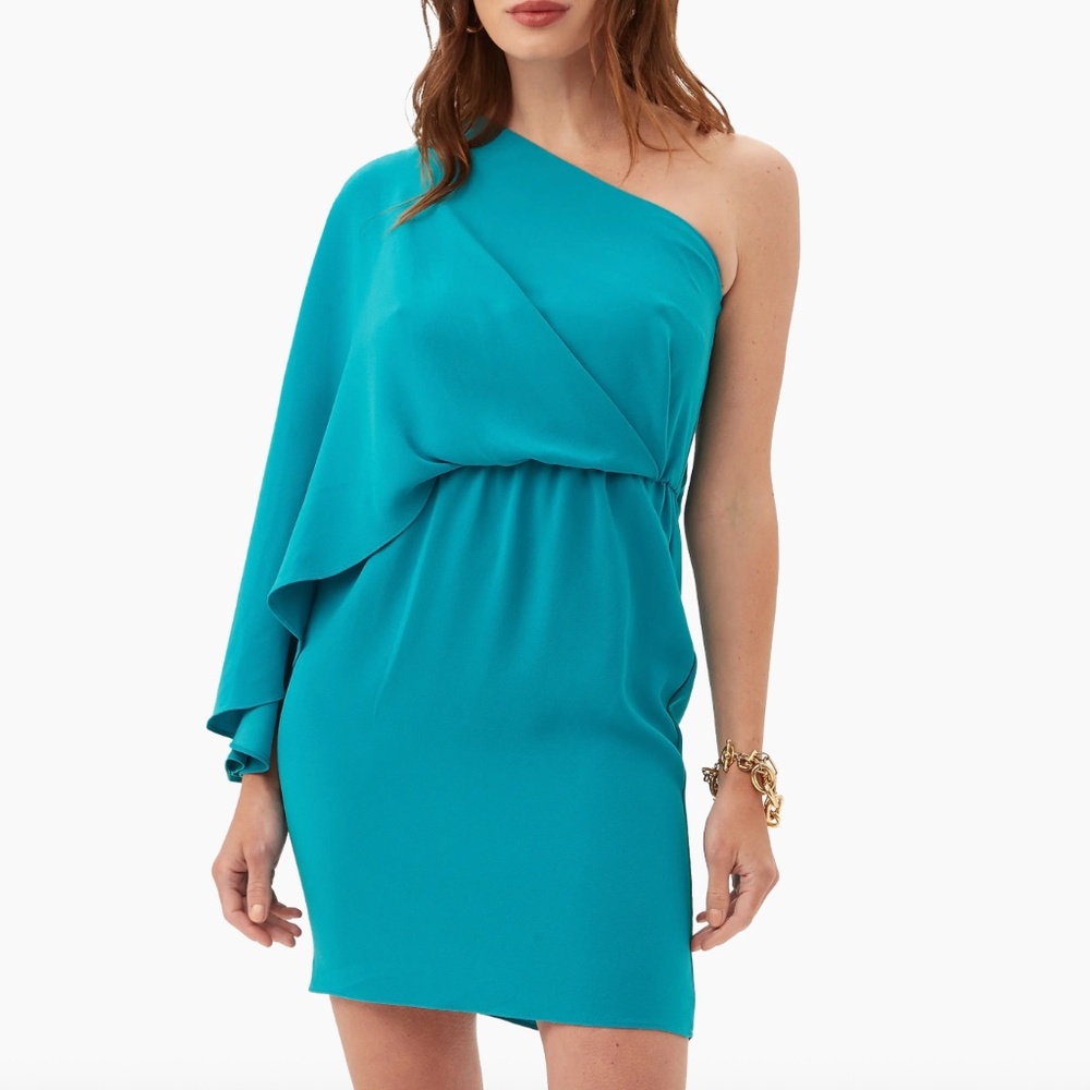 Trina Turk  Amal One-shoulder Cape-Sleeve Minidress Size 12 - Picture 2 of 6